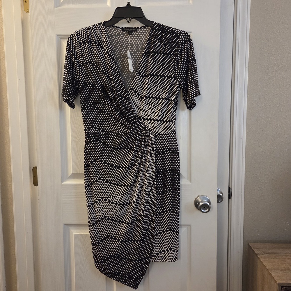 Banana Republic Factory sz M geo print faux wrap sheath dress NWT dot print